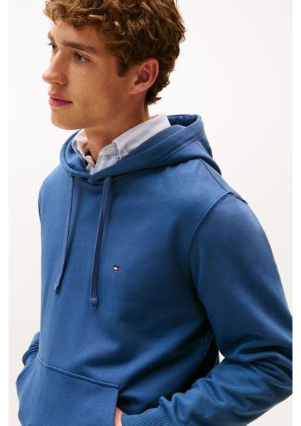 Erkek Terry Regular Fit Basic Kapüşonlu Sweatshirt - Mavi