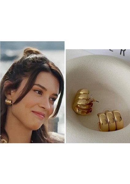 Çelik Gold Renk Pelo Küpe