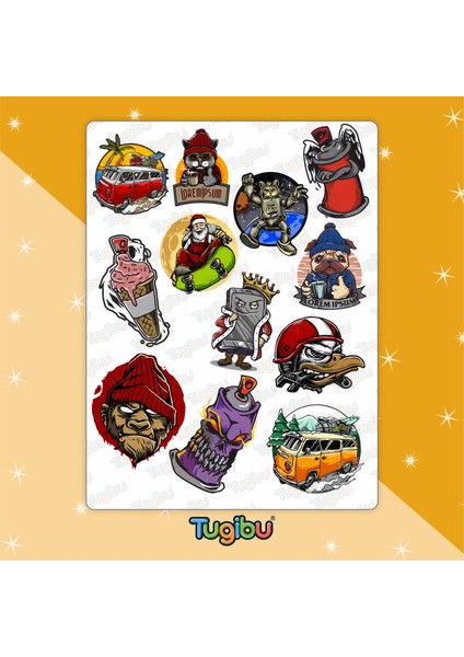 Kurukafa Sticker Seti, Aksiyon Temalı Sticker, Karavan ve Kamp Temalı Sticker, 25 Adet Kurukafa Etiket modelleri