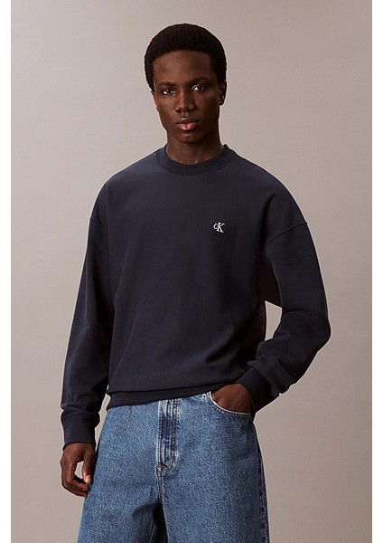 Erkek Regular Fit Bisiklet Yaka Nakış Logolu Sweatshirt - Lacivert