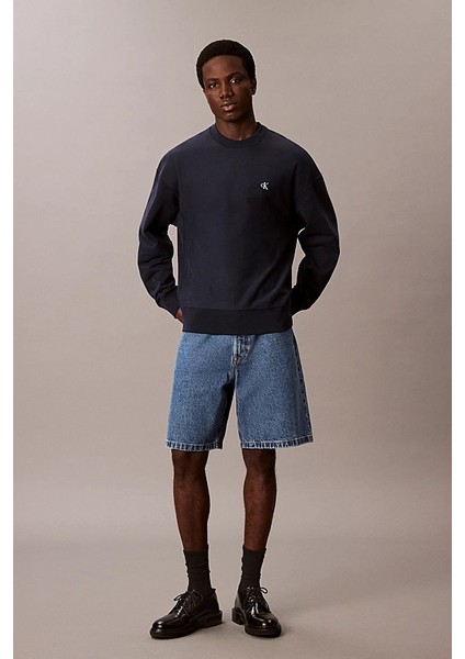 Erkek Regular Fit Bisiklet Yaka Nakış Logolu Sweatshirt - Lacivert fiyatları