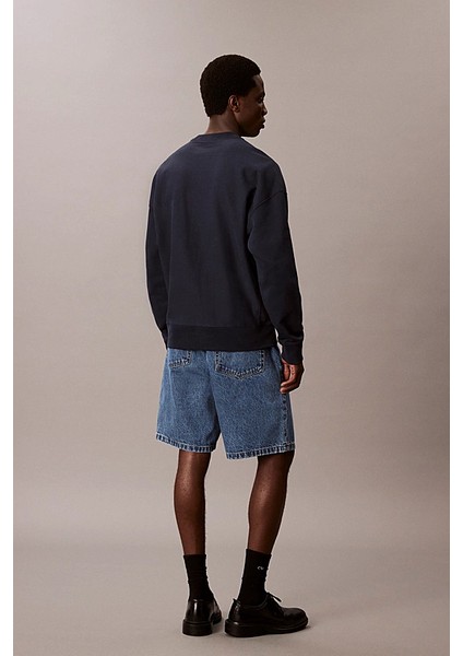 Erkek Regular Fit Bisiklet Yaka Nakış Logolu Sweatshirt - Lacivert modelleri