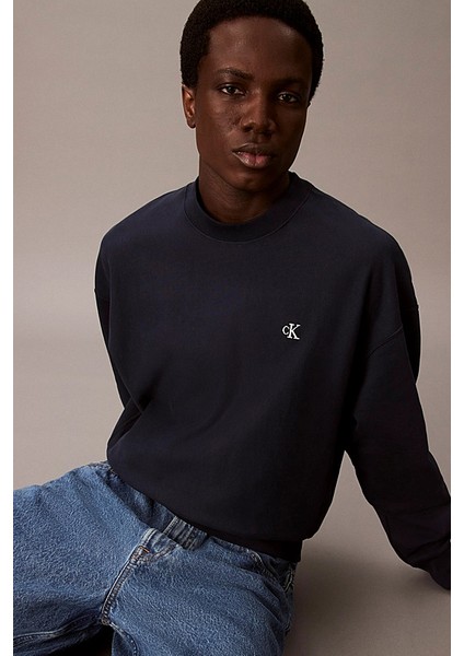 Erkek Regular Fit Bisiklet Yaka Nakış Logolu Sweatshirt - Lacivert fırsatları