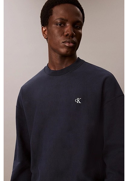 Erkek Regular Fit Bisiklet Yaka Nakış Logolu Sweatshirt - Lacivert indirimleri