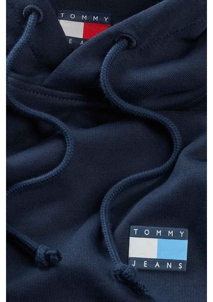 Erkek Cropped Fit Kapüşonlu Kol Baskılı Sweatshirt - Lacivert modelleri