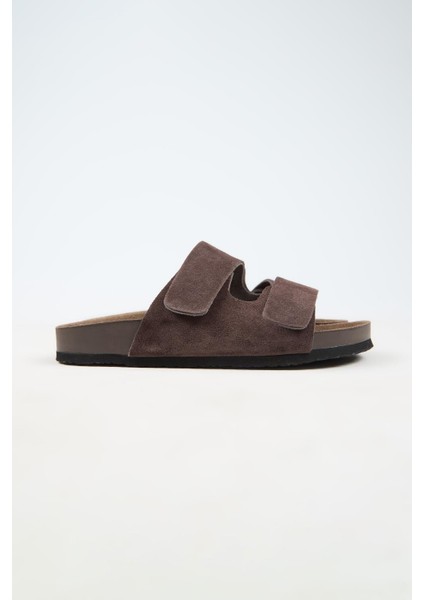 Robert Erkek Hakiki Deri Çift Bantlı Cırtlı Kahve Terlik fiyatları