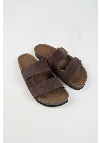 Robert Erkek Hakiki Deri Çift Bantlı Cırtlı Kahve Terlik modelleri