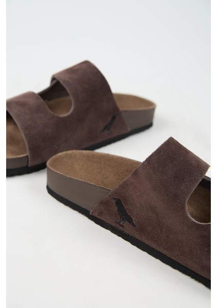 Robert Erkek Hakiki Deri Çift Bantlı Cırtlı Kahve Terlik fırsatları