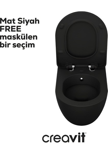 Free Mat Siyah Kanallı Asma Klozet FE320, Creavit Duck Duroplast Yavaş Kapak fiyatları