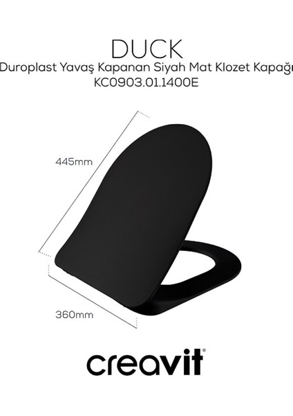 Free Mat Siyah Kanallı Asma Klozet FE320, Creavit Duck Duroplast Yavaş Kapak fırsatları