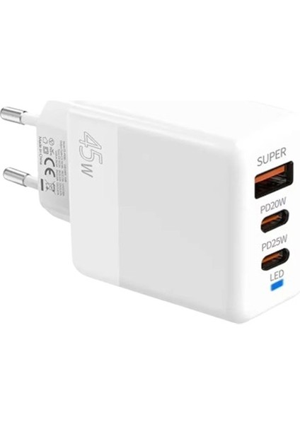 Ally PD40 2xtype-C + USB Qc3.0 Pd 45W Hızlı Şarj Adaptörü Şarj Başlığı-(19 - CPT108944-92