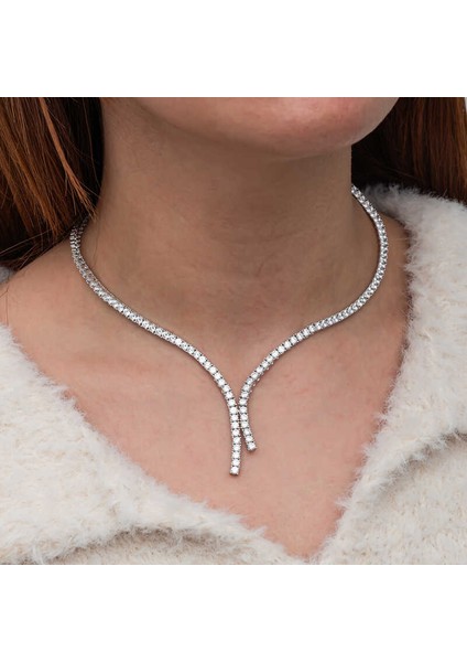 Gümüş İki Sıralı Su Yolu Kadın Kolye