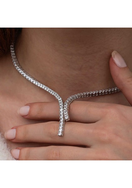 Gümüş İki Sıralı Su Yolu Kadın Kolye