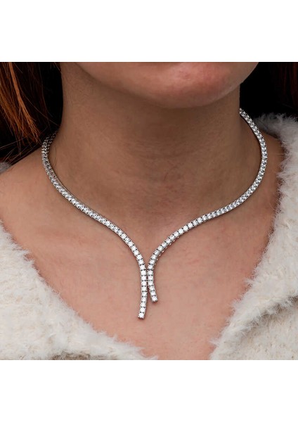 Gümüş İki Sıralı Su Yolu Kadın Kolye