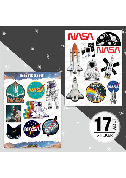 Nasa Sticker Seti, Nasa Temalı Astronot Sticker Seti, 17 Adet Nasa ve Uzay Etiket