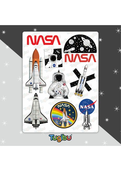 Nasa Sticker Seti, Nasa Temalı Astronot Sticker Seti, 17 Adet Nasa ve Uzay Etiket modelleri