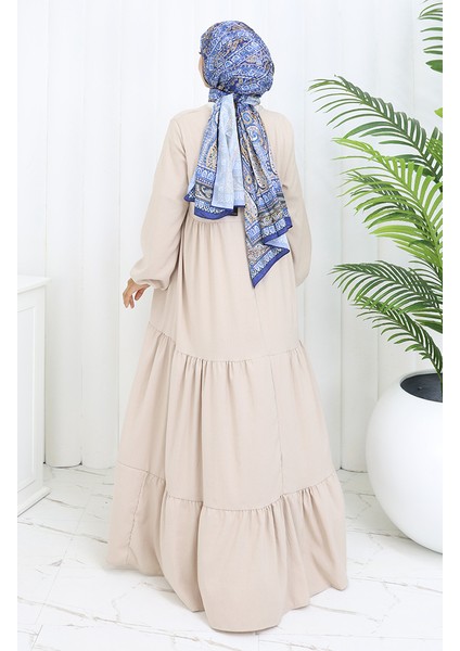 Yaka Bağcıklı Kat Kat Elbise 4107-08 Vizon indirimleri