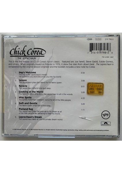 Chick Corea The Leprechaun CD (Orijinal Dönem Baskı Cd)