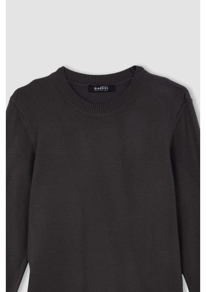 Regular Fit Bisiklet Yaka Yırtmaçlı Basic Düz Triko Kazak Tunik H3431AZ24AU