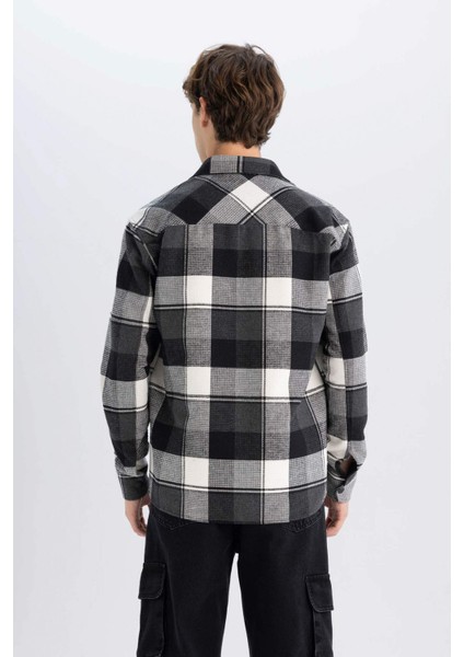 Relax Fit Waffle Kareli Oduncu Flanel Pamuklu Uzun Kollu Gömlek Z0639AZ24AU