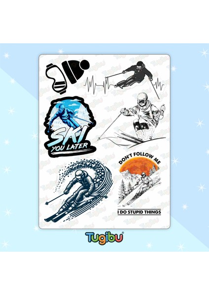 Snowboard Sticker Seti, Kayak Temalı Sticker Seti, Kış Tatili Sticker, 18 Adet Skiing Etiket modelleri