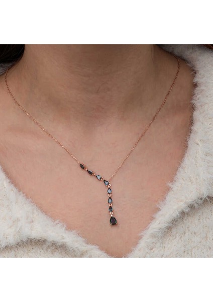 Gümüş Sıralı Mistik Topaz Taşlı Damla Kadın Kolye