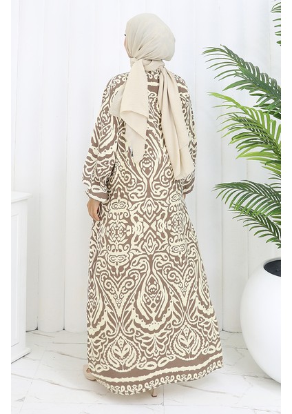 Boydan Düğmeli Viskon Elbise 2095-02 Kahverengi indirimleri