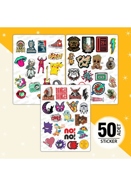 Karışık Figürler Sticker Seti, Karma Sticker Seti, 50 Adet Figür Etiket