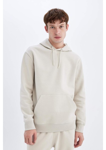 Regular Fit Kapüşonlu Kanguru Cepli İçi Yumuşak Tüylü Basic Düz Sweatshirt X8283AZ24AU
