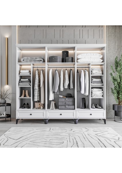 Silva 6 Kapaklı Çekmeceli Gardırop Tamamı MDF (Beyaz)