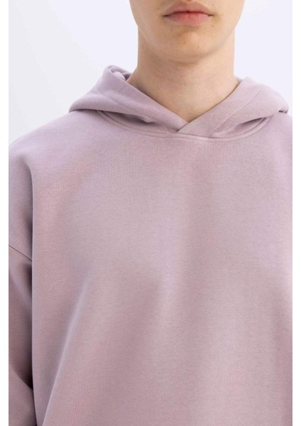 Oversize Geniş Kalıp Kapüşonlu Kanguru Cepli Basic Düz Sweatshirt A4331AX24AU
