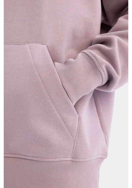 Oversize Geniş Kalıp Kapüşonlu Kanguru Cepli Basic Düz Sweatshirt A4331AX24AU