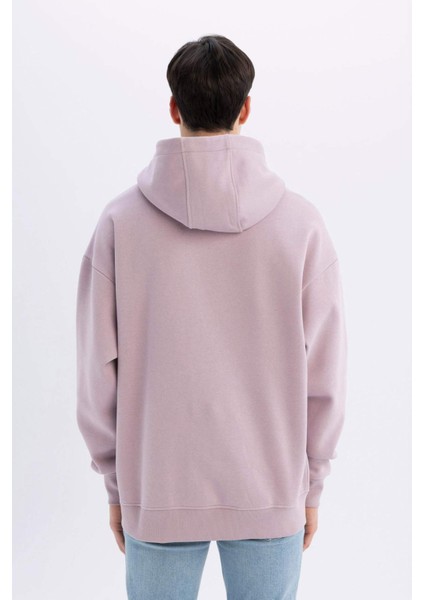 Oversize Geniş Kalıp Kapüşonlu Kanguru Cepli Basic Düz Sweatshirt A4331AX24AU