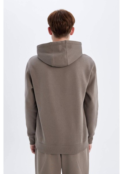 Regular Fit Kapüşonlu Kanguru Cepli İçi Yumuşak Tüylü Basic Düz Sweatshirt X8283AZ24AU