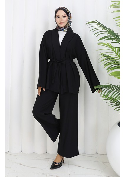 Kimono Pantolon Ikili Takım 11322-01 Siyah