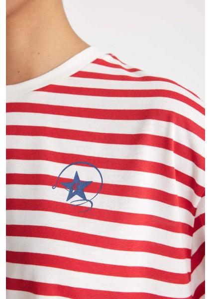 Fit Crop Bisiklet Yaka Çizgili Sporcu Kısa Kollu Tişört C5823AX24SM