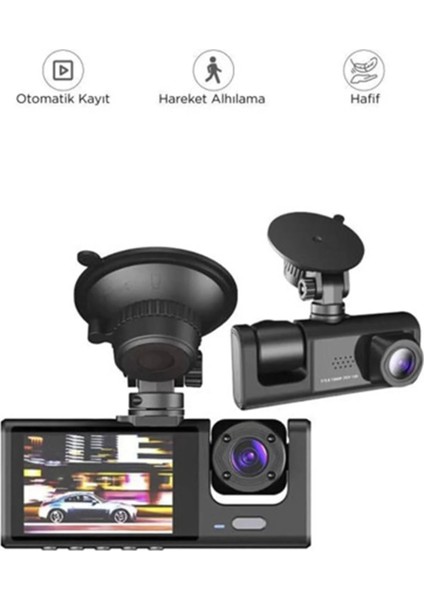 Bfs Araç Içi 1080P 3 Kameralı LCD Ekranlı Gece Görüşlü , G-Sensör , Geri Görüş Kamera