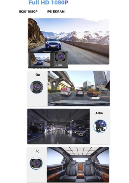 Bfs Araç Içi 1080P 3 Kameralı LCD Ekranlı Gece Görüşlü , G-Sensör , Geri Görüş Kamera