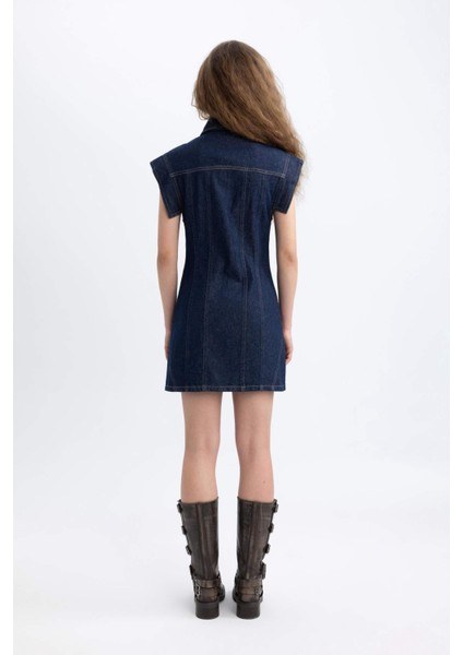 Kısa Kollu Mini Jean Elbise C5643AX24SP