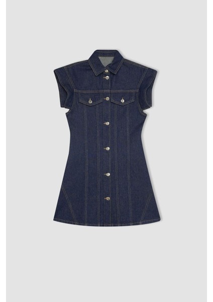 Kısa Kollu Mini Jean Elbise C5643AX24SP