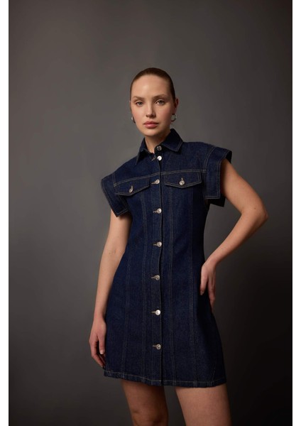 Kısa Kollu Mini Jean Elbise C5643AX24SP