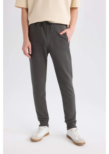 Jogger Eşofman Altı Slim Fit Dar Kesim Beli Bağcıklı Lastikli Paça Fermuar Cepli A4387AX24AU