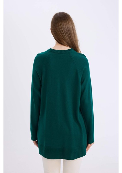 Regular Fit Bisiklet Yaka Basic Düz Triko Kazak Tunik