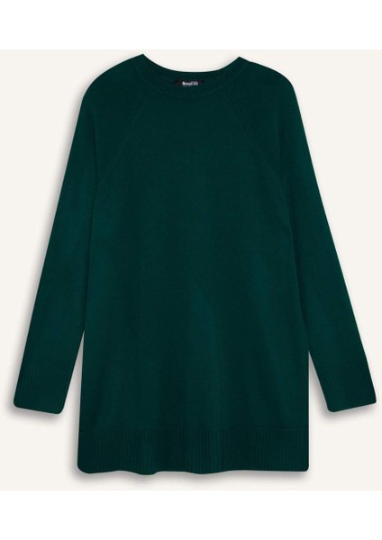 Regular Fit Bisiklet Yaka Basic Düz Triko Kazak Tunik