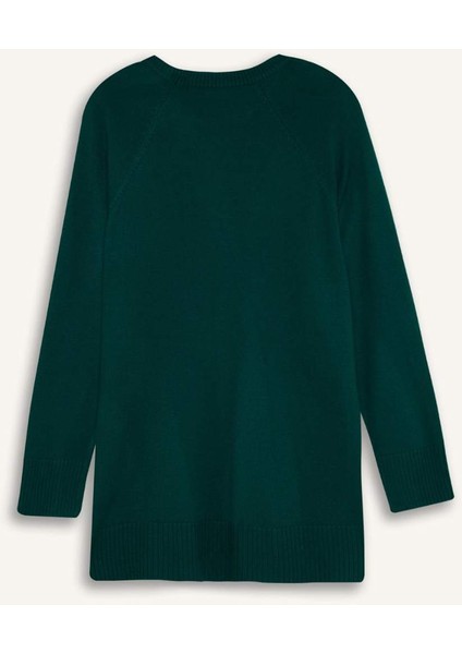 Regular Fit Bisiklet Yaka Basic Düz Triko Kazak Tunik