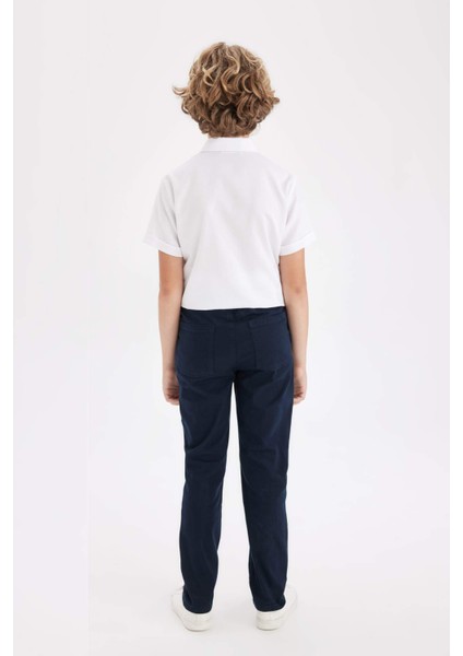 Erkek Çocuk Düz Paça Beli Lastikli Cepli Lacivert Basic Düz Gabardin Okul Pantolonu T8850A624AU