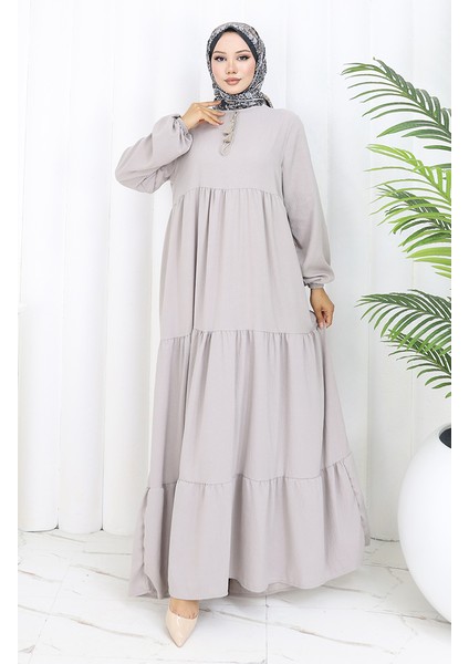 Yaka Bağcıklı Kat Kat Elbise 4107-04 Gri fiyatları