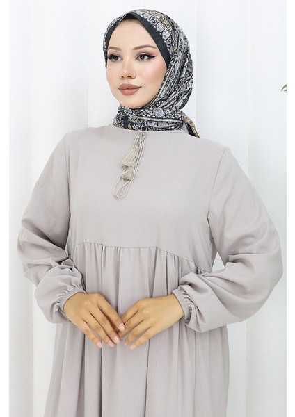 Yaka Bağcıklı Kat Kat Elbise 4107-04 Gri modelleri