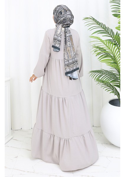 Yaka Bağcıklı Kat Kat Elbise 4107-04 Gri indirimleri