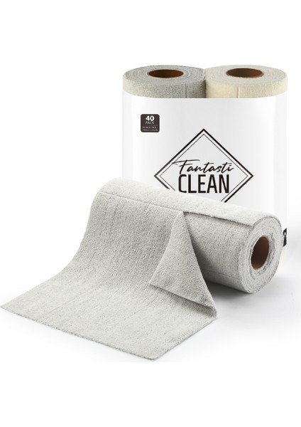 Çok Amaçlı Rulo Mikrofiber Temizlik Bezi 30x30 cm 40 Yapraklı Bej - Açık Gri(2x20’li Paket)